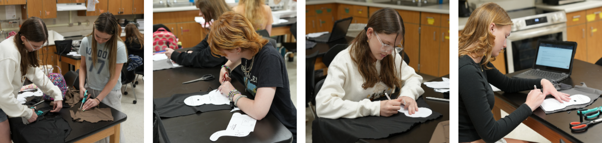 photo collage of Ms. Plunkett's class creating plush dogs